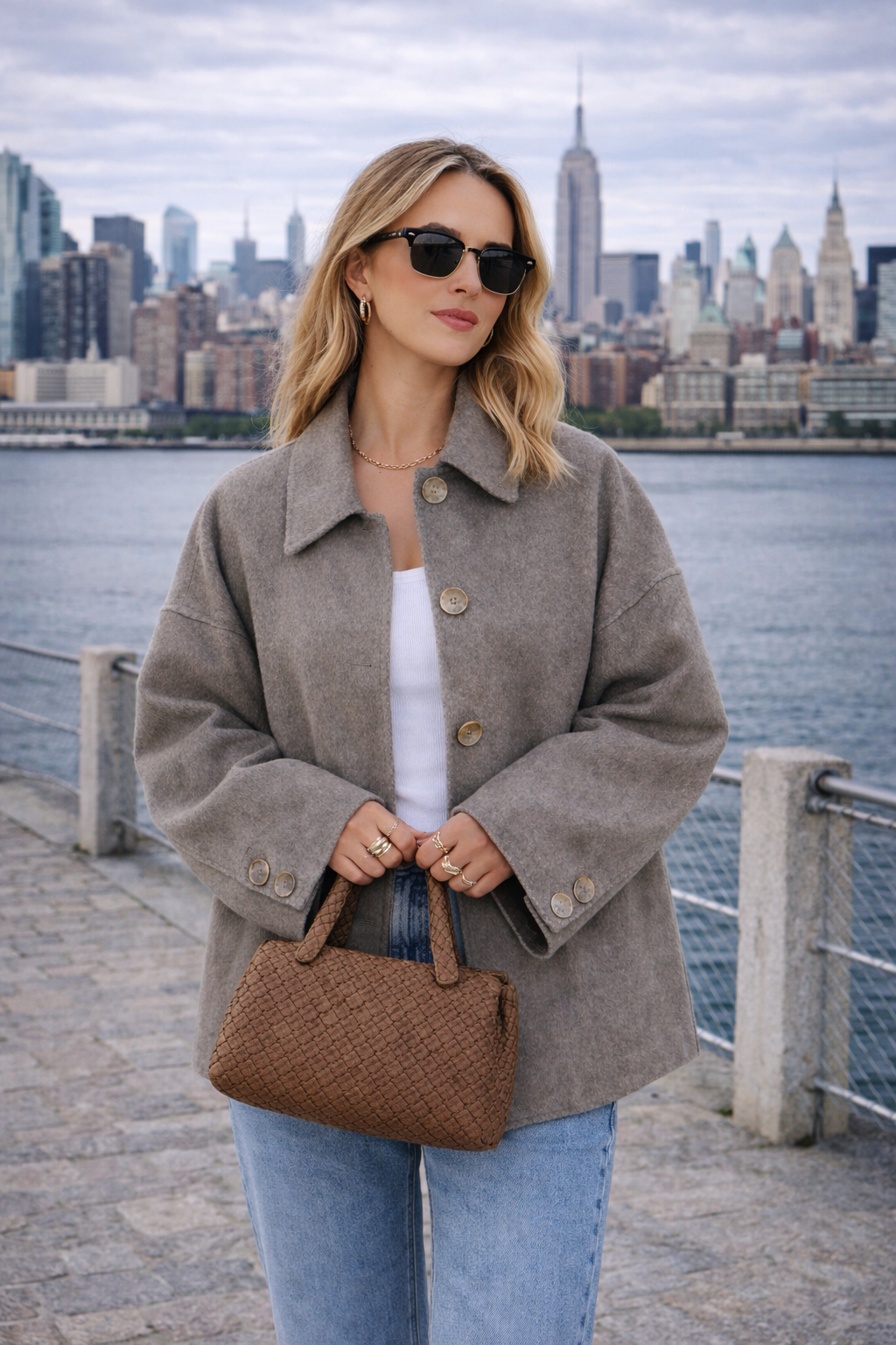 Casual Solid Single Breasted Wool Jacket Women Chic Lapel Long Sleeve