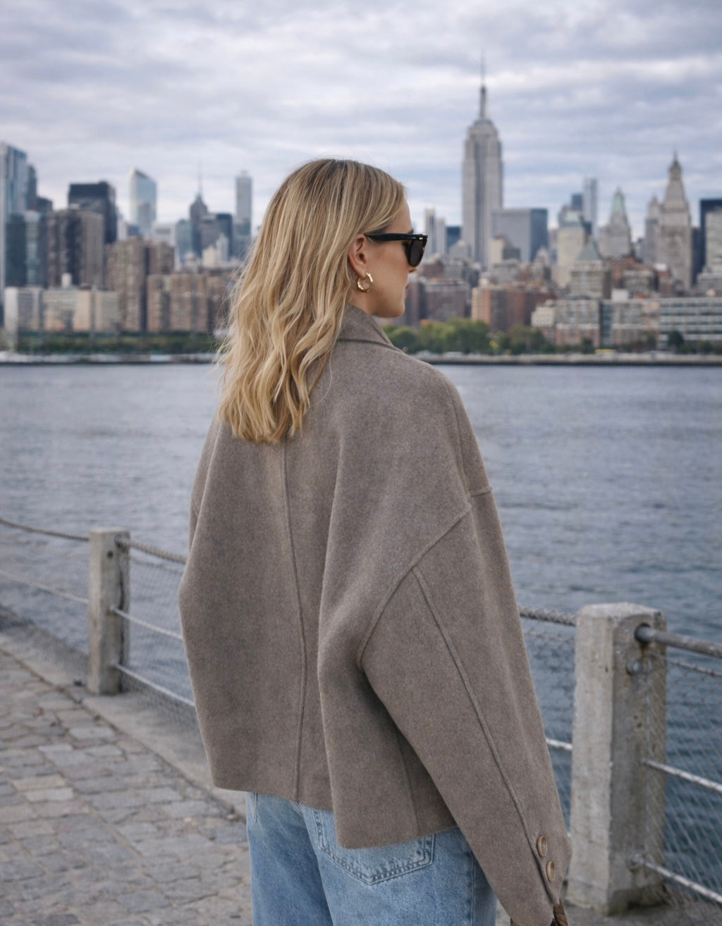 Casual Solid Single Breasted Wool Jacket Women Chic Lapel Long Sleeve