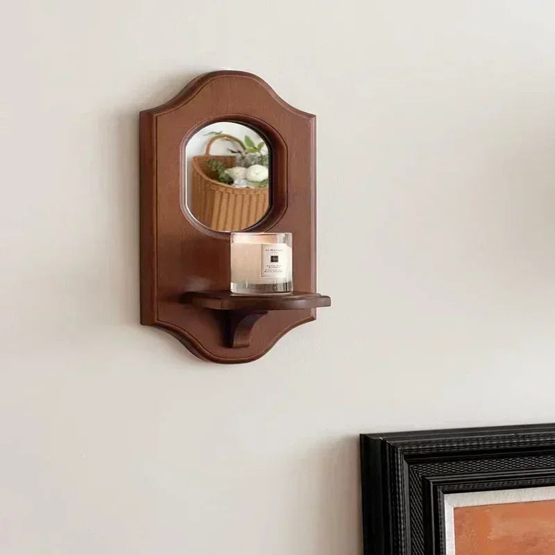 Vintage Wall Mirror with Shelf Solid Wood Aromatherapy