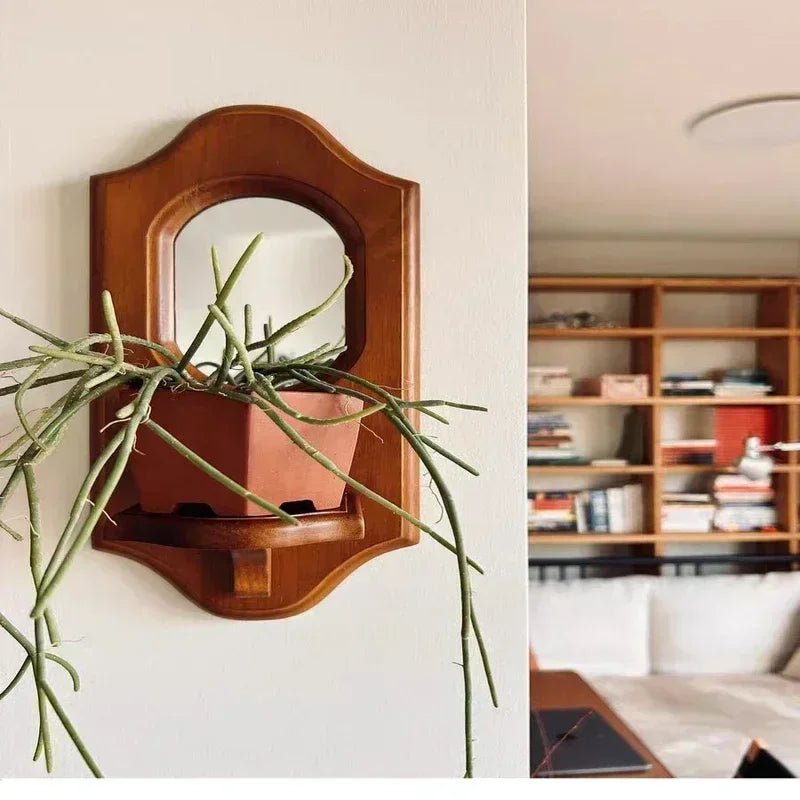 Vintage Wall Mirror with Shelf Solid Wood Aromatherapy