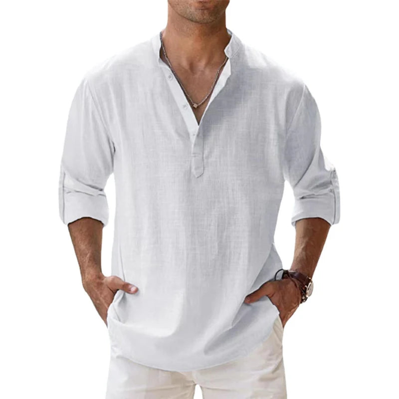 Cotton Linen Shirts for Men Casual Shirts Lightweight Long Sleeve