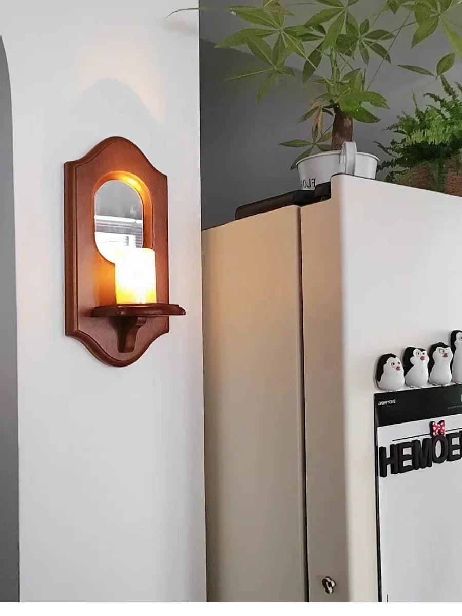 Vintage Wall Mirror with Shelf Solid Wood Aromatherapy