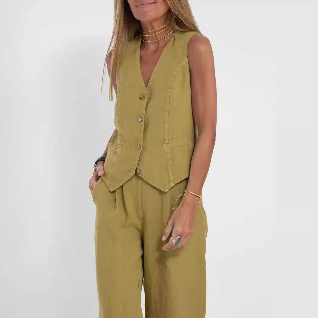 Vest Pants Collage Splicing Pure Sleeveless Casual Suit